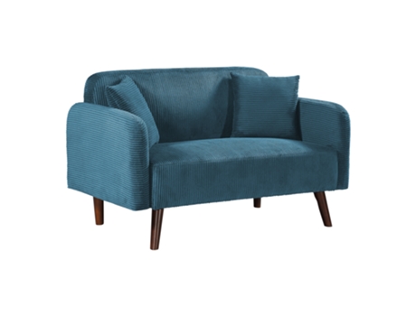 Sofá De 2 Lugares Midt De Cordão Estofado 132 X 70 X 81 Cm Com Pés De Madeira Azul En.casa