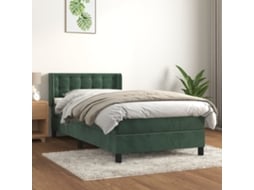Cama com Colchão de Molas Veludo Verde (90x190cm)
