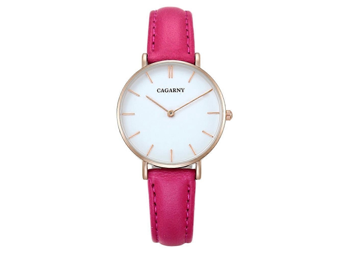 Relógio Cagarny 6872 Living À Prova D'água Com Mostrador Redondo, Movimento De Quartzo, Caixa Em Liga Metálica Dourada E Pulseira De Couro.