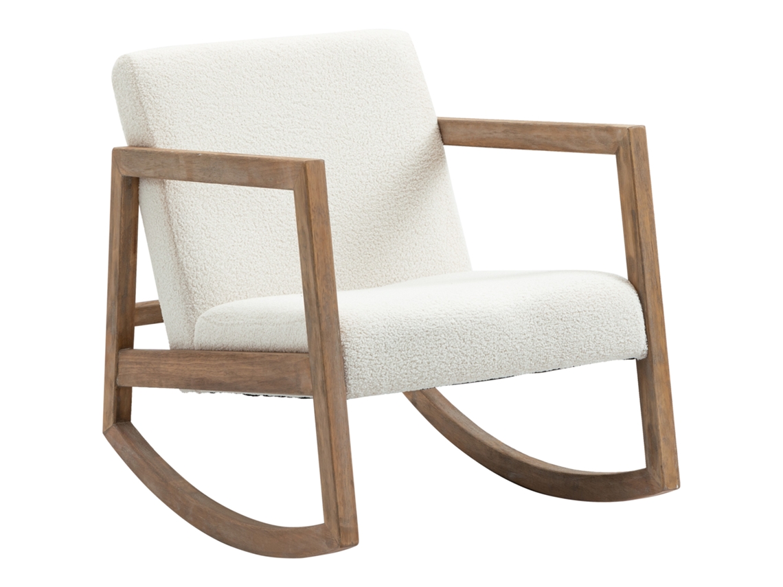 Poltrona De Balanço Em Madeira Creme, Com Moldura De Borracha E Estofamento Confortável.