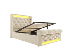 Cama Solteiro Estofada 90x200 com Luzes Led, Armazenamento e Usb DELCOND