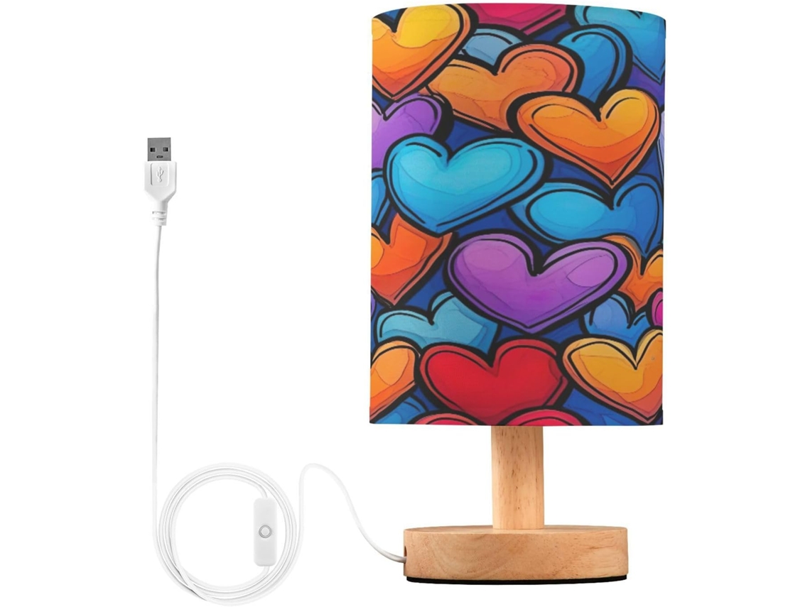 Luminária De Mesa Em Formato Coração Skyshu Pequena Led Usb Com Base Madeira Antiderrapante E Cúpula Que Não Agride Os