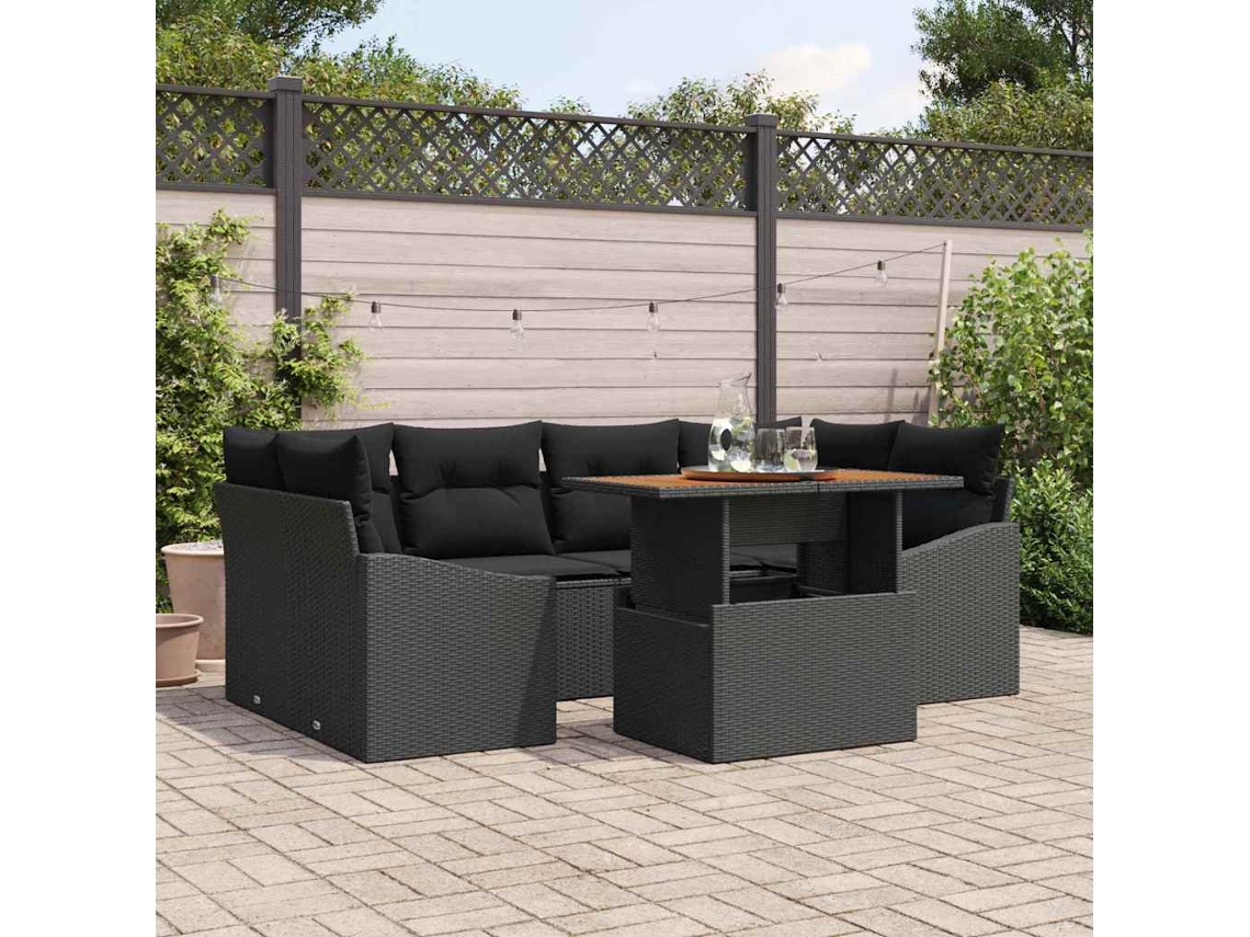 Vidaxl Conjunto De Sofá De Jardim 7 Unid. Preto E Marrom