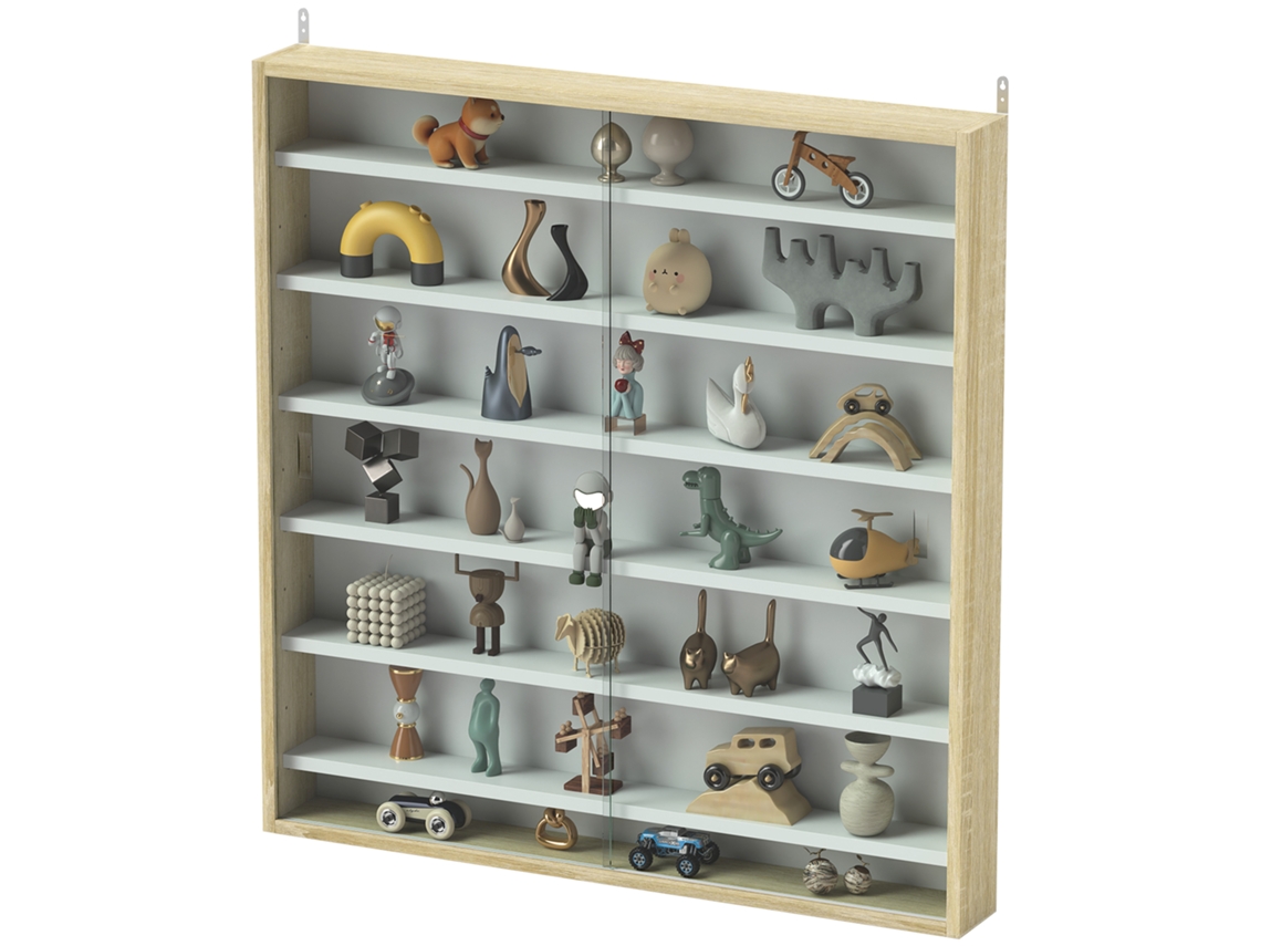 Vitrine De Parede Com 6 Prateleiras Ajustáveis E 2 Portas Deslizantes, 80x9,5x83cm, Coleções