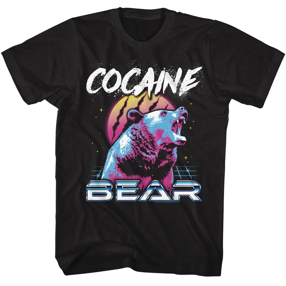 Rockinstone Cocaine Bear Very 80's Bear Black Adult T-shirt Size:xl