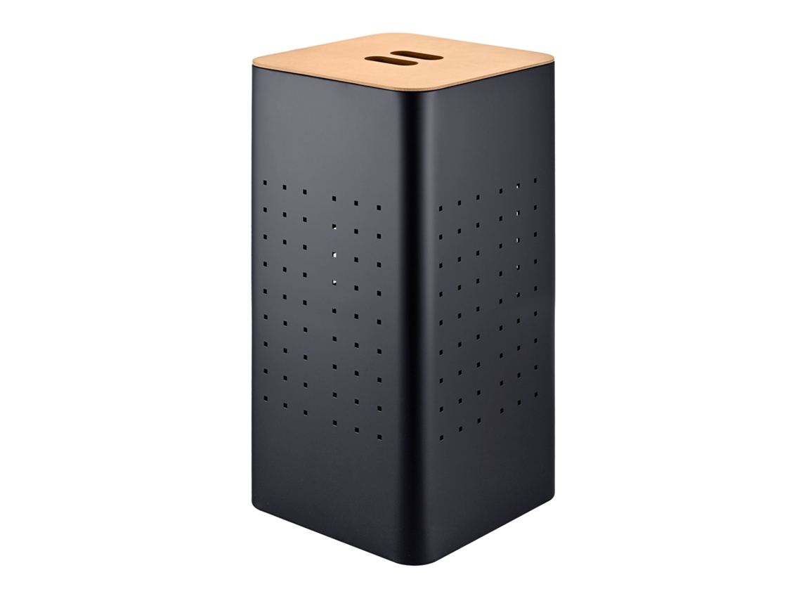 Cesto de Roupa Suja em Metal com Tampa 55 L 56x31,5x31,5 Cm Preto/natural RELAXDAYS