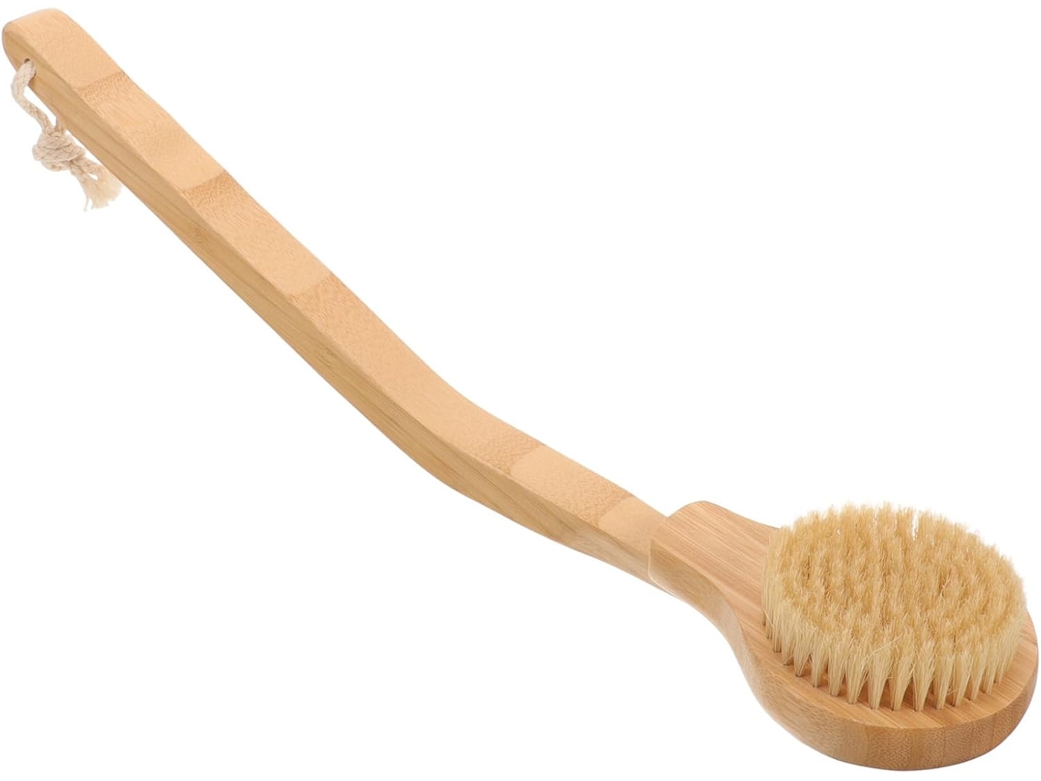 Escova De Banho Ciieeo Com Cabo Longo Em Bambu Natural E Cabeça Removível Cerdas Redondas Javali, Escova Para O Corpo E