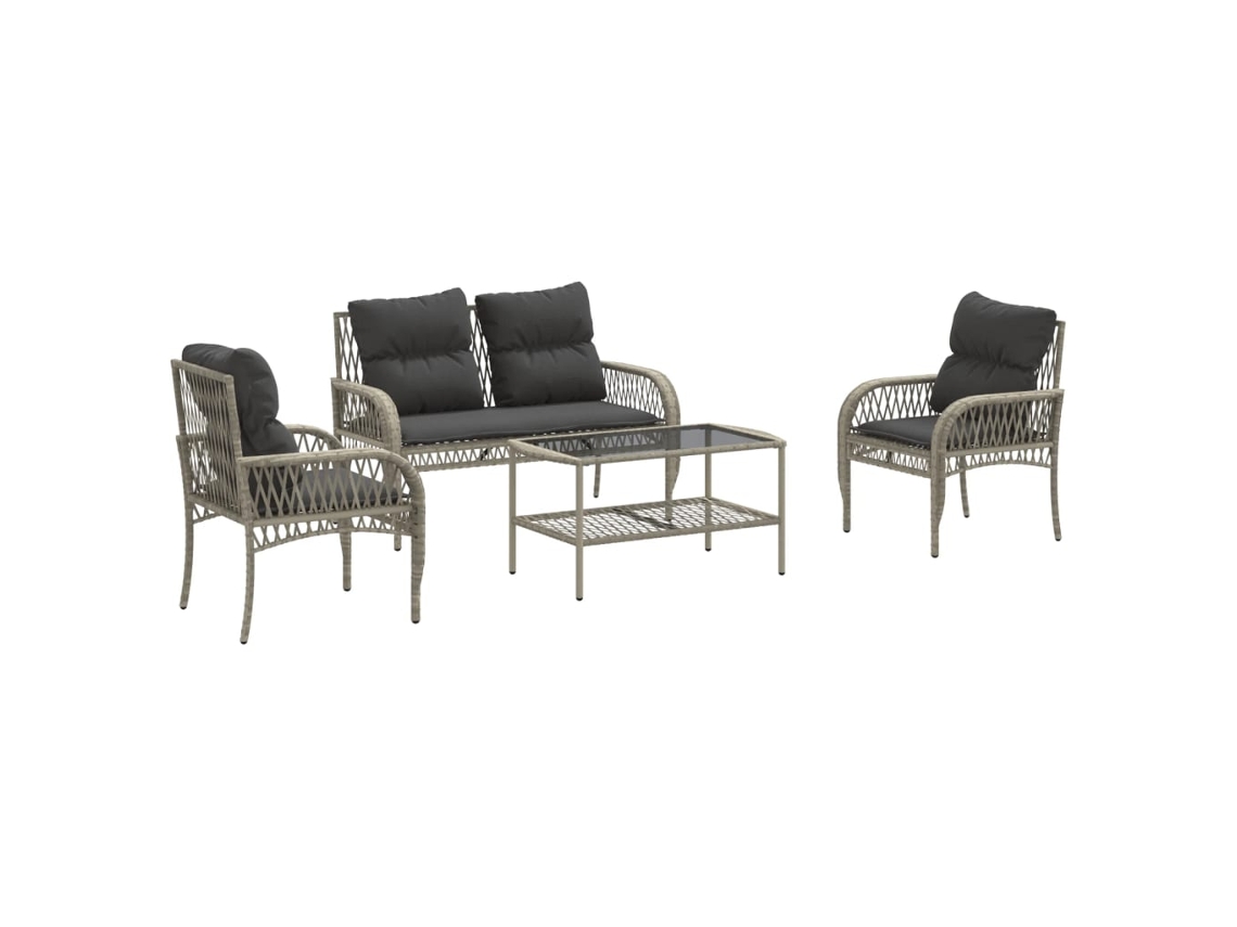 Conjunto de 4 Sofás Jardim com Almofadões Vime Pe Cinzento Claro MAISON EXCLUSIVE (4 pcs)