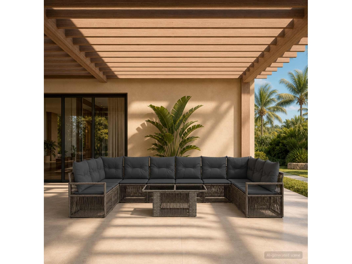 Vidaxl Conjunto De Sofá De Jardim 11 Unid. Cinza E Cinza Escuro