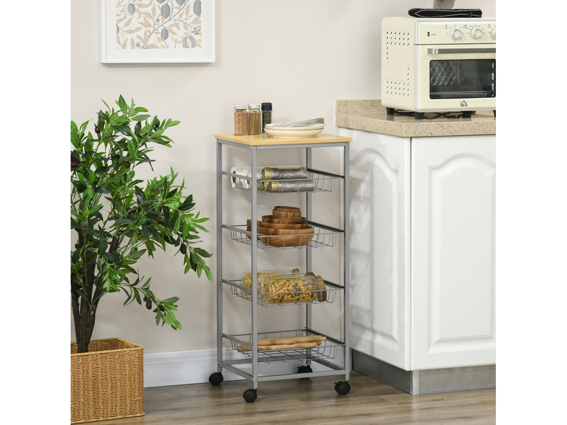 Carrinho De Cozinha Elegante Com Cestos De Metal 36,5x36,5x89cm Prático Para Cozinhas E Salas De Jantar Mega Echo Trade Shop