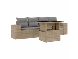 Conjunto de 5 sofás para jardim com almofadões Vime Pe Bege MAISON EXCLUSIVE (5 peças)