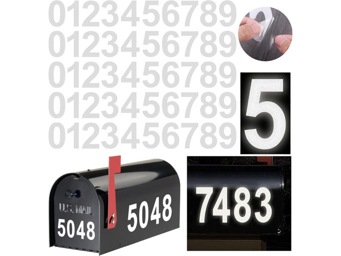 Conjunto De 5 Números Refletivos Autoadesivos Para Caixas De Correio, De 0 A 9,3 Polegadas, Compatíveis Com Placas, Portas, Carros, Pisos E Números De