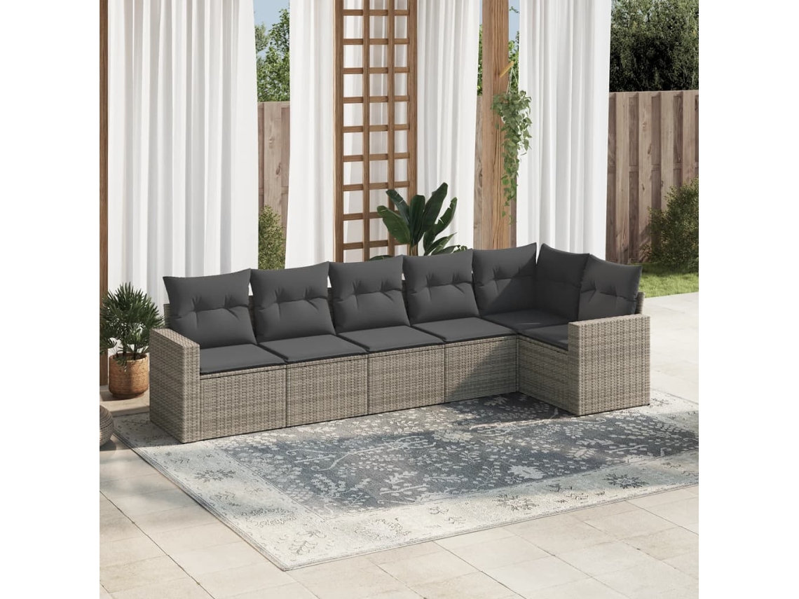 Vidaxl 6 Pcs Conjunto Sofás De Jardim Com Almofadões Vime Cinzento