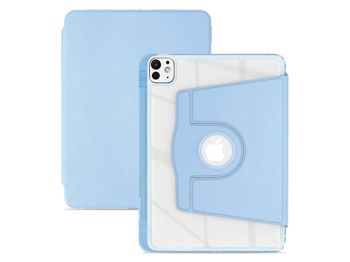 Capa para iPad Pro 13, couro sintético, acrílico, TPU, transparente, giratória, com função de despertar/repouso automático, azul-bebê (2024)