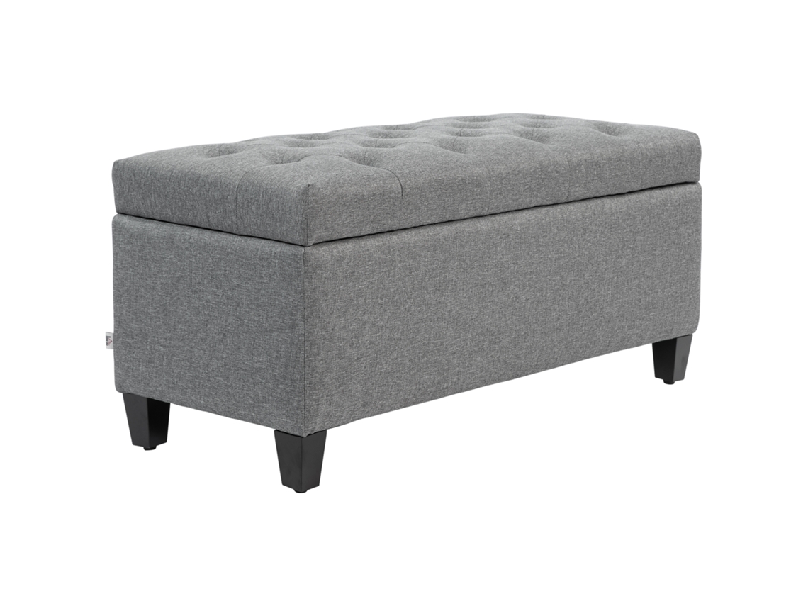 Banco Estofado Com Armazenamento Tecido Linho 100x40x44 Cm Cinza