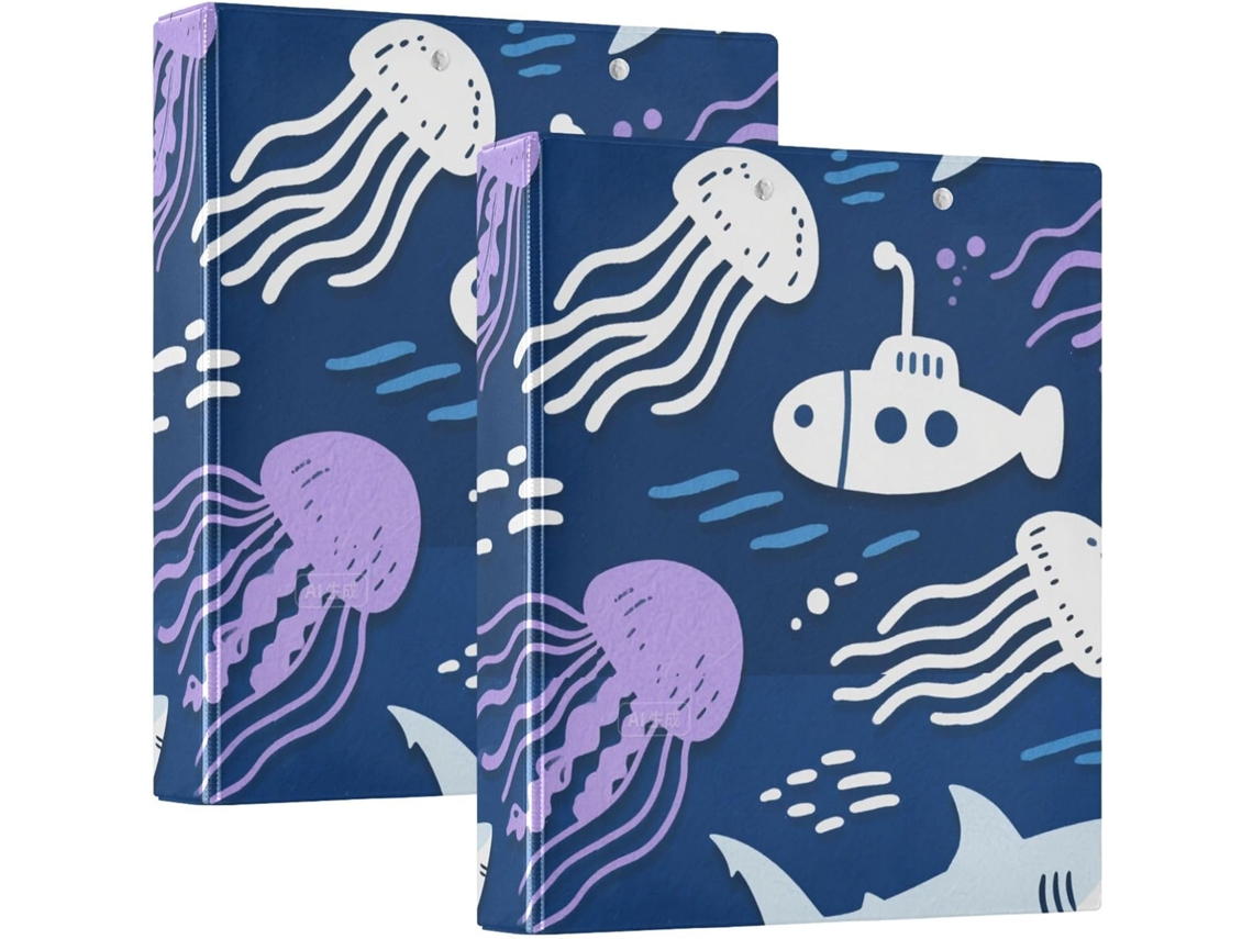 Pasta Escolar Tubarão Do Mar 1, 5-polegadas, Três Argolas Com Bolsos, Pacote Com 1 2-unidades, Material De Escritório