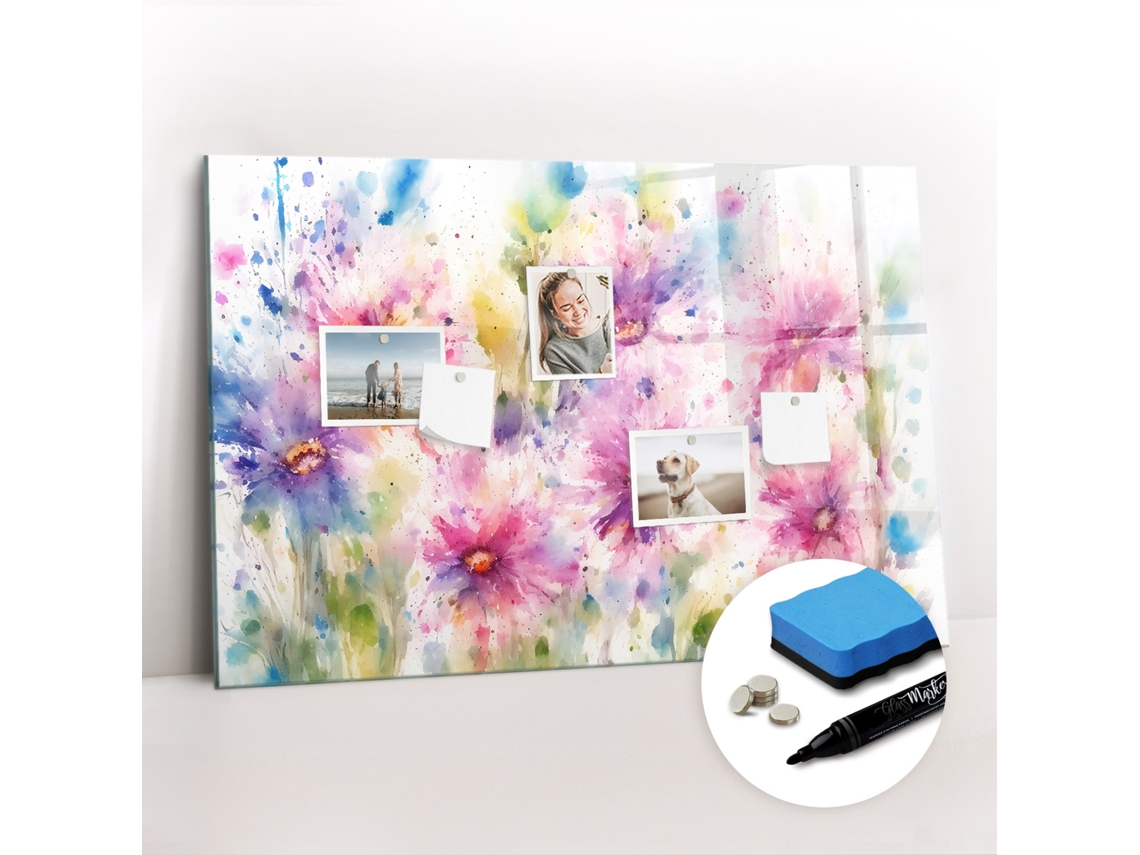 Quadro Magnético Flores Pintadas Para O Corredor Espelharte (90x60 Cm)