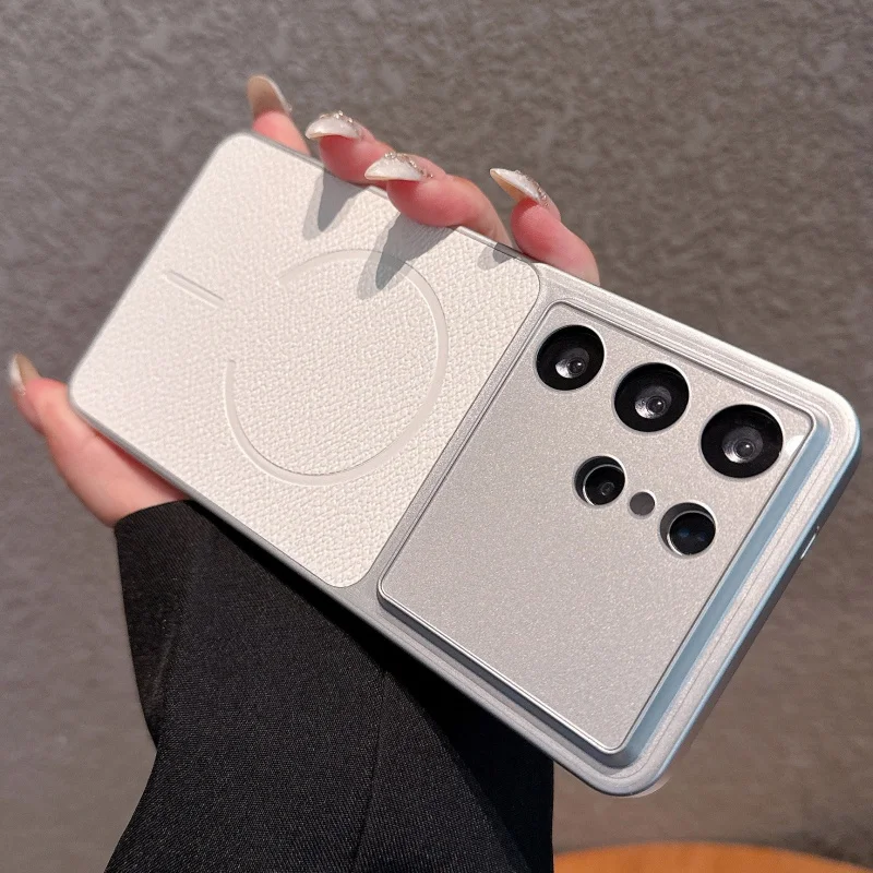 Capa Protetora De Couro Texturizado Rígido (galaxy S26 Branco), Compatível Com Carregamento Sem Fio.