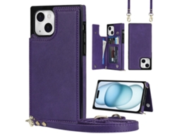 Suporte Casa Bloqueio Rfid Para Iphone 15 Plus Pele Sintética Anti-choque Roxo