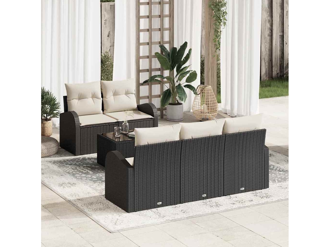 Vidaxl Conjunto De Sofá De Jardim 6 Unid. Preto Vime Pe