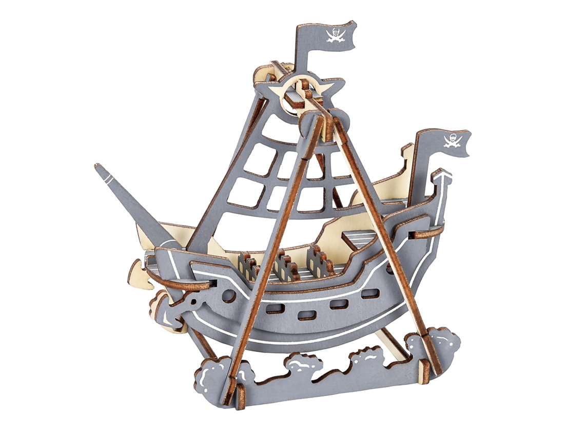 Quebra-cabeça 3d De Madeira Em Formato De Navio Pirata, Com 27 Peças. Dimensões: 14,5 X 8 X 13,6 Cm, 15 X 8 X 14 Cm.