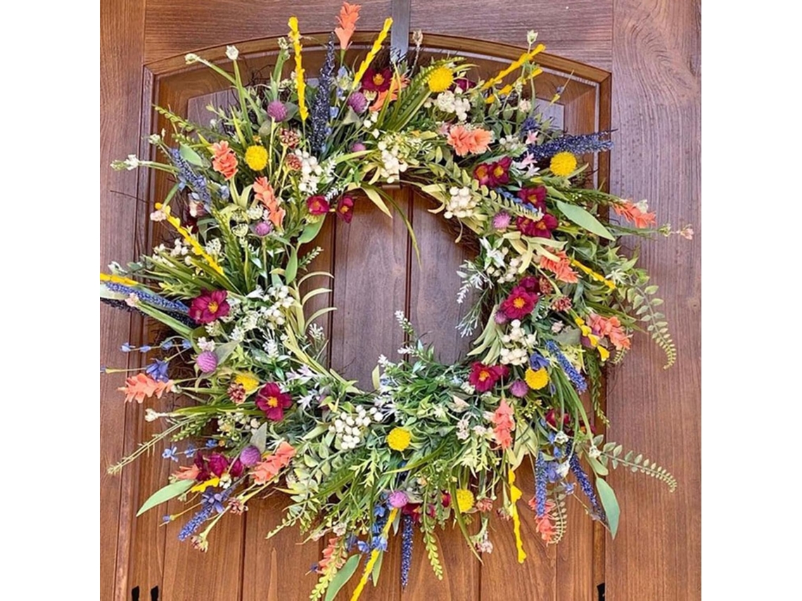 Guirlanda De Primavera Para Porta De Entrada, Guirlanda Decorativa De 45cm Com Flores Artificiais E Folhas Às