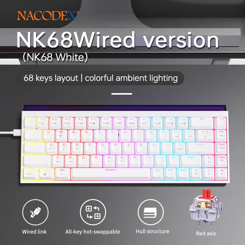 (branco) Teclado Gamer Com Fio E Troca A Quente, Com Eixo Magnético.