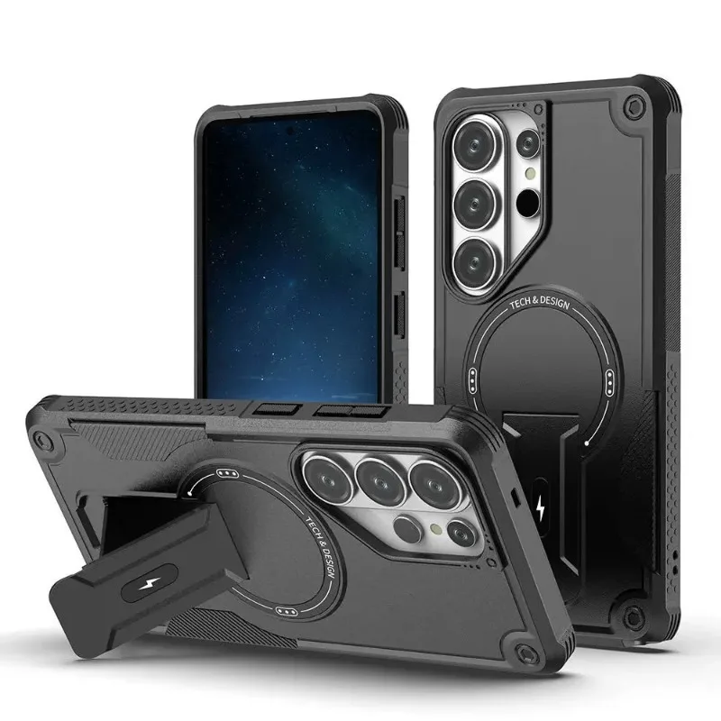 (samsung S25 Plus Preto) Capa Protetora Magnética Com Suporte E Proteção Traseira Contra Impactos.