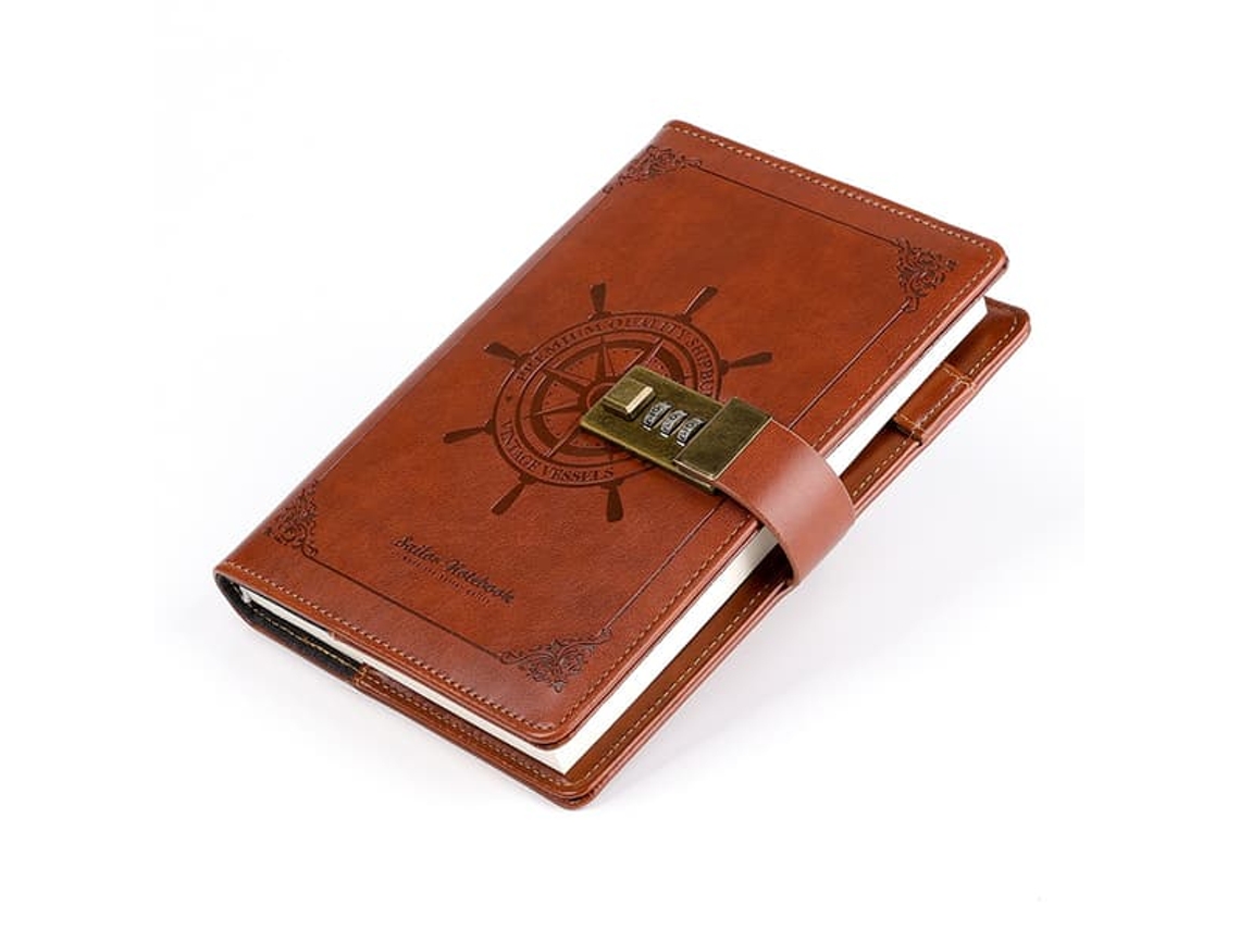 Diário De Couro Com Cadeado Por Senha, Caderno Secreto Para Anotações