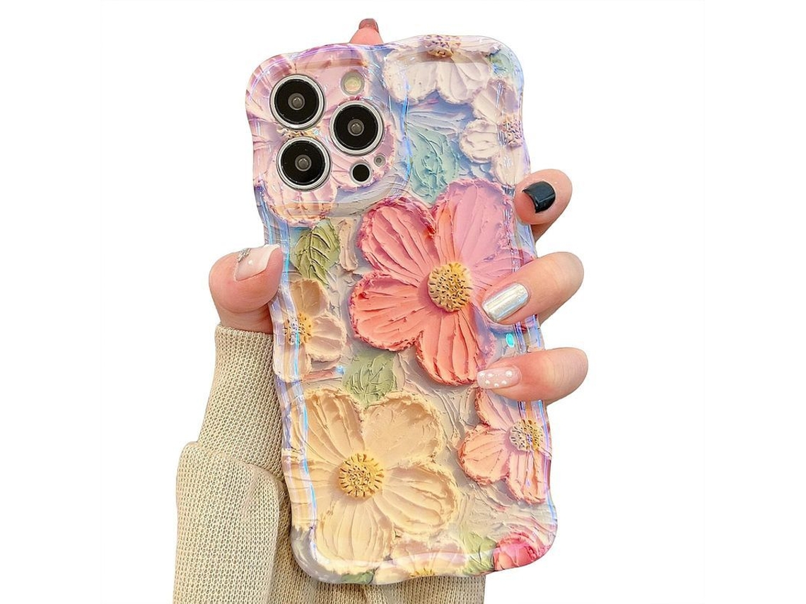 2026 capa para Iphone 14 Pro Max 6.7 Polegadas, Capa de Pintura a Óleo Retro Colorida com Flores e Padrão de Onda