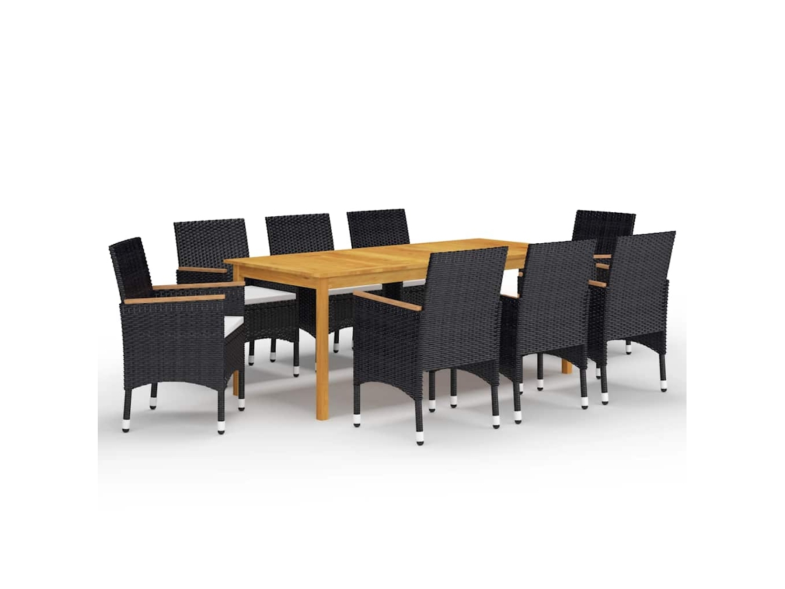 Vidaxl 9 Pcs Conjunto De Jantar Para Jardim Preto