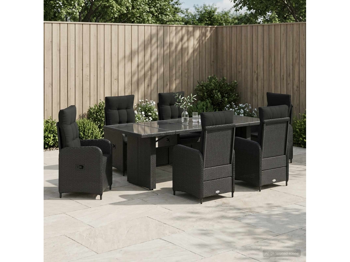 Vidaxl Conjunto De Jantar Para Exterior 7 Unid. Preto Vime Pe