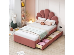 Cama Infantil Rosa 90x200cm Estofada, Cabeceira Floral, Veludo.-op
