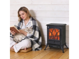 Lareira Elétrica Com Efeito De Chama Estilo Retrô, Termostato 1000-2000w E Luz Regulável, Preto