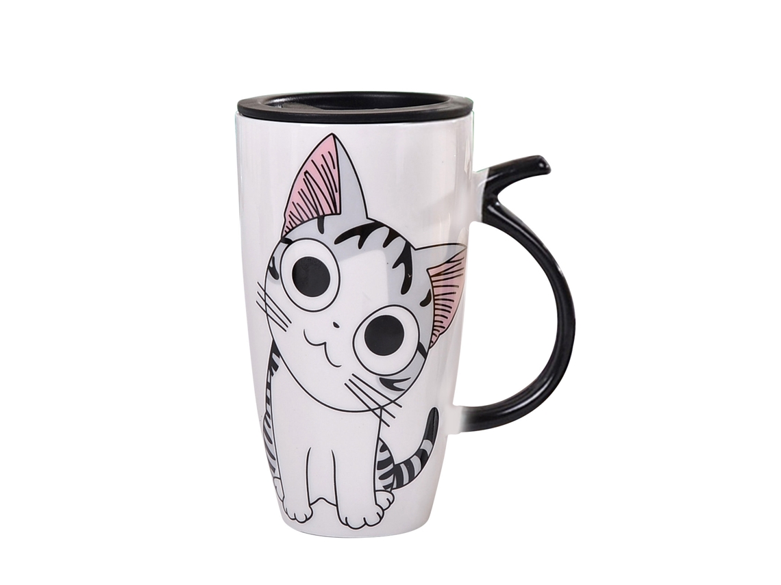 Caneca Cerâmica Gatinho LAXISCREED 600ml Tampa Casa Escritório