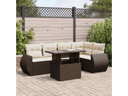 Vidaxl 6 Pcs Conjunto De Sofás Jardim C/ Almofadões Vime Pe Castanho