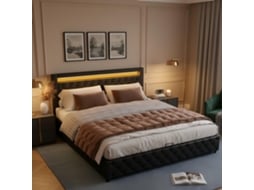 Cama de Casal 180x200 cm com USB, Relógio, Bluetooth, Luz Colorida ZKAKA