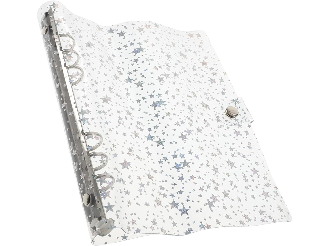 Pasta transparente Supvox em PVC com estampa de estrelas, tamanho A5, camada flexível para pastas de folhas soltas.