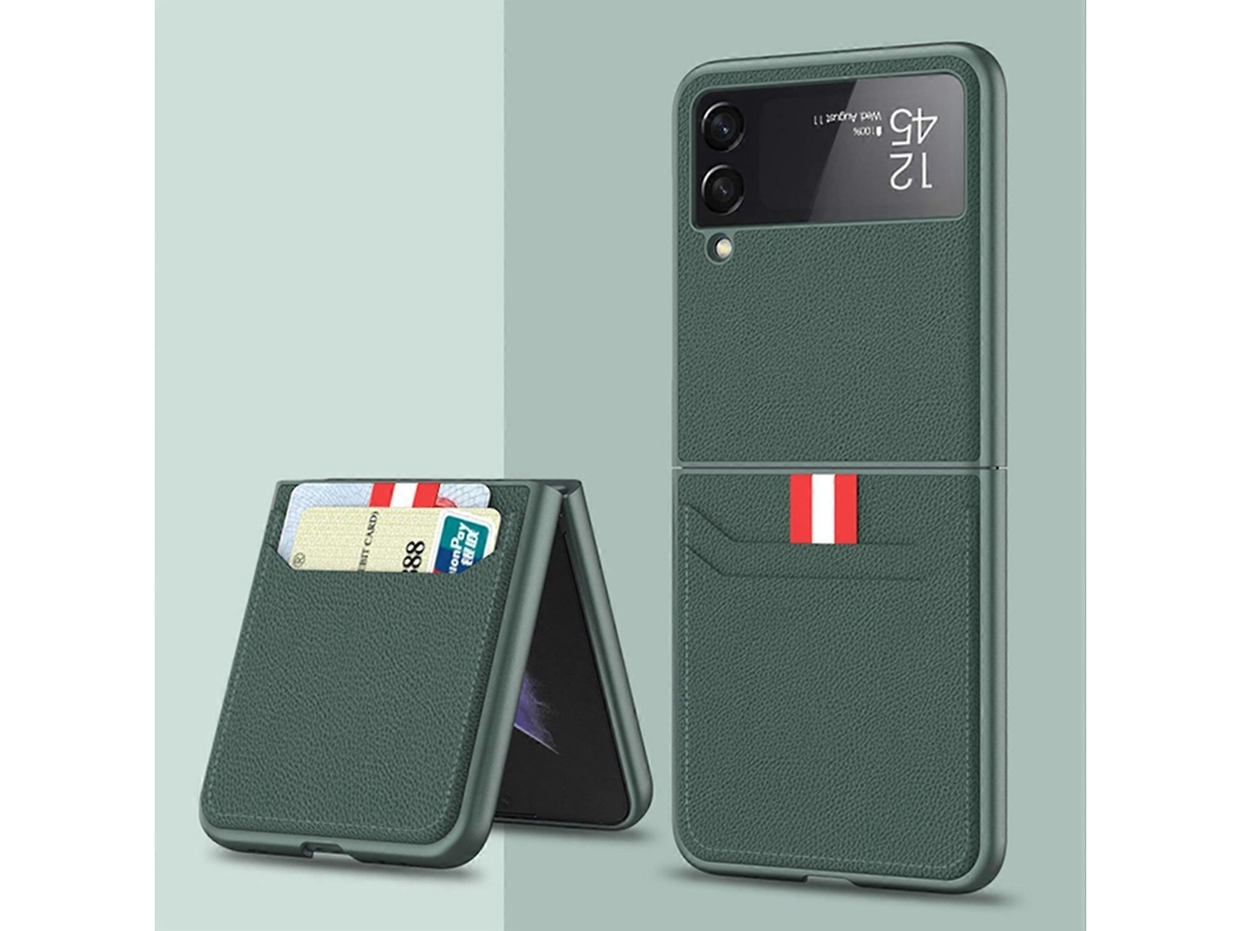 Capa Protetora De Couro Ultrafina À Prova De Choque Gkk Para Samsung Galaxy Z Flip3 5g (verde Escuro)