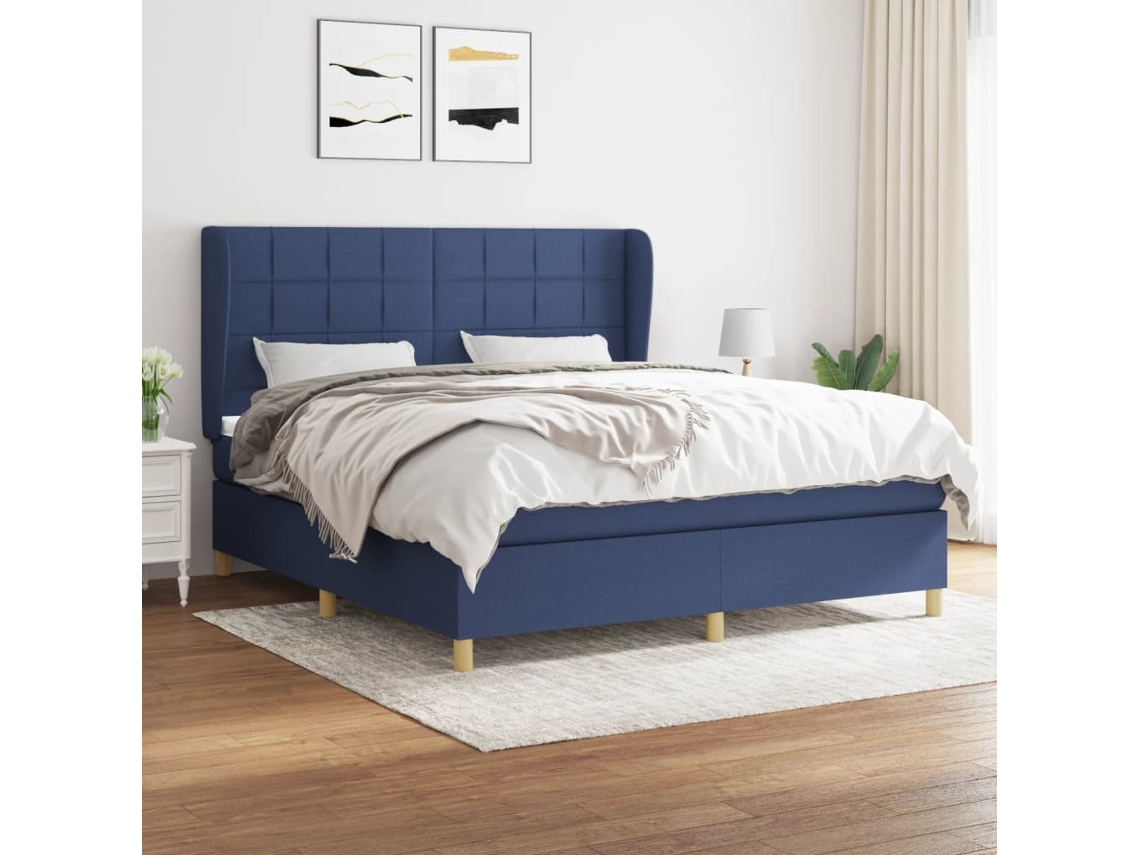 Vidaxl Cama Com Molas/colchão 180x200 Cm Tecido Azul