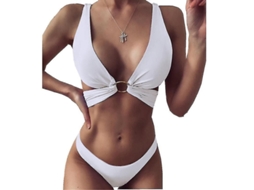 Biquini De Duas Peças Com Fecho De Laço, Alças Ajustáveis E Efeito De Controle Abdominal Sutil Branco