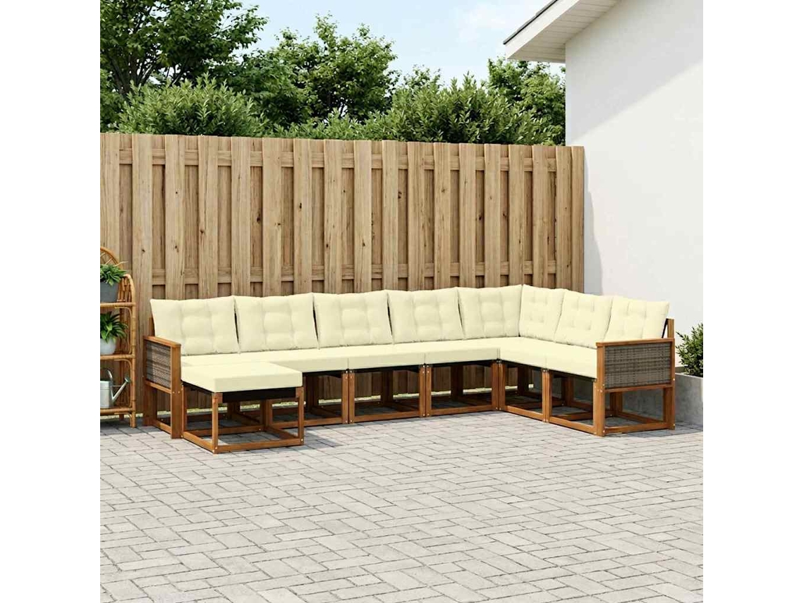 Vidaxl Conjunto De Sofás Para Exterior 8 Unid. Natural E Creme