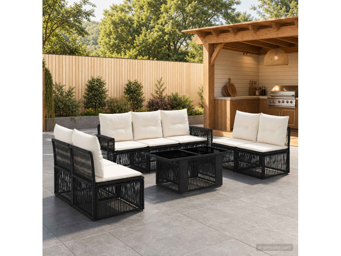 Vidaxl Conjunto De Sofá De Jardim 8 Unid. Preto E Branco Creme Vime Pe