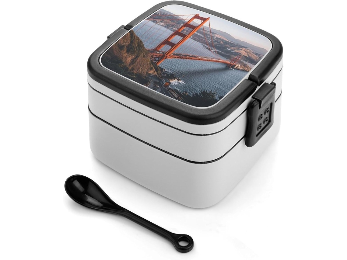 Lancheira Para Adultos Com Colher, Inspirada Na Ponte Golden Gate De São Francisco Design Charmoso, Com Duas Camadas
