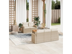 Vidaxl 6 Pcs Conjunto De Sofás P/ Jardim Com Almofadões Vime Pe Bege