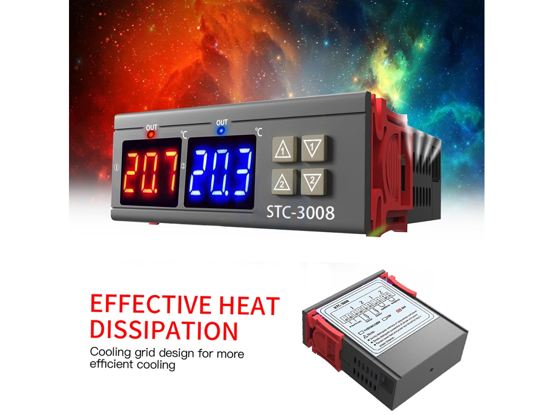 Controlador de Temperatura com Display Duplo e Sonda Ntc para Incubadora Geladeira 24v | S/MARCA