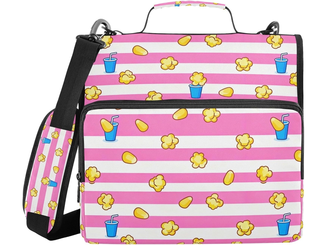 Pasta Organizadora Com Estampa De Pipoca E Bebida, Alça De Ombro E Mão, Vários Bolsos De 3, 8cm, Organizador De