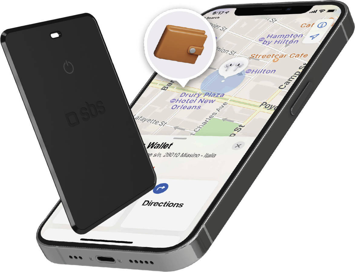 Localizador Ultrafino SBS Track My Card - Compatível com o Apple Find My e o Android Find Hub (Preto)