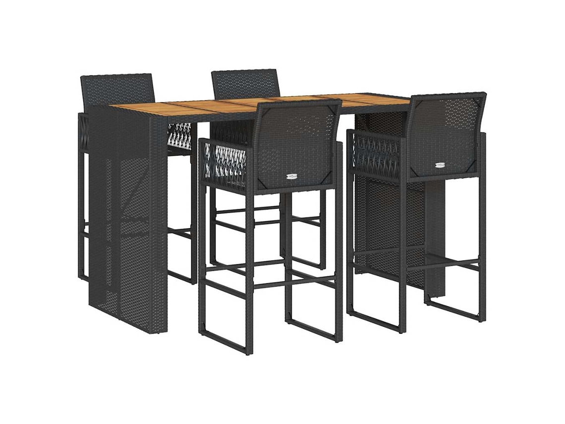 Conjunto 5 de bar jardim sem almofadões VIDAXL vime PE/acácia preto