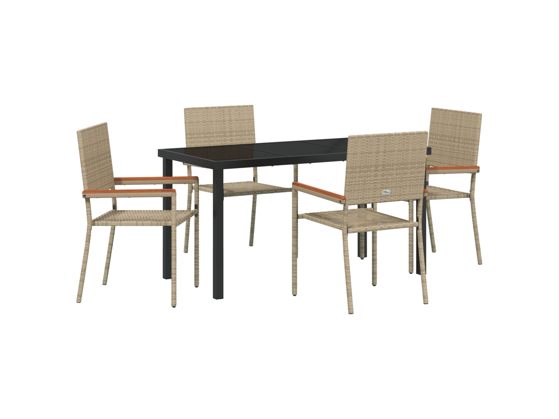 Conjunto 5 De Jantar De Vidaxl Para Jardim Vime Poliéster Bege